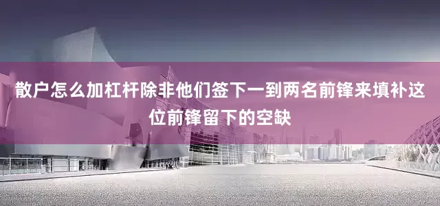 散户怎么加杠杆除非他们签下一到两名前锋来填补这位前锋留下的空缺